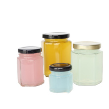Clear Food Storage Empty Container Glass Hexagon Pudding Jelly Jam Honey Jar With Lid For Sale